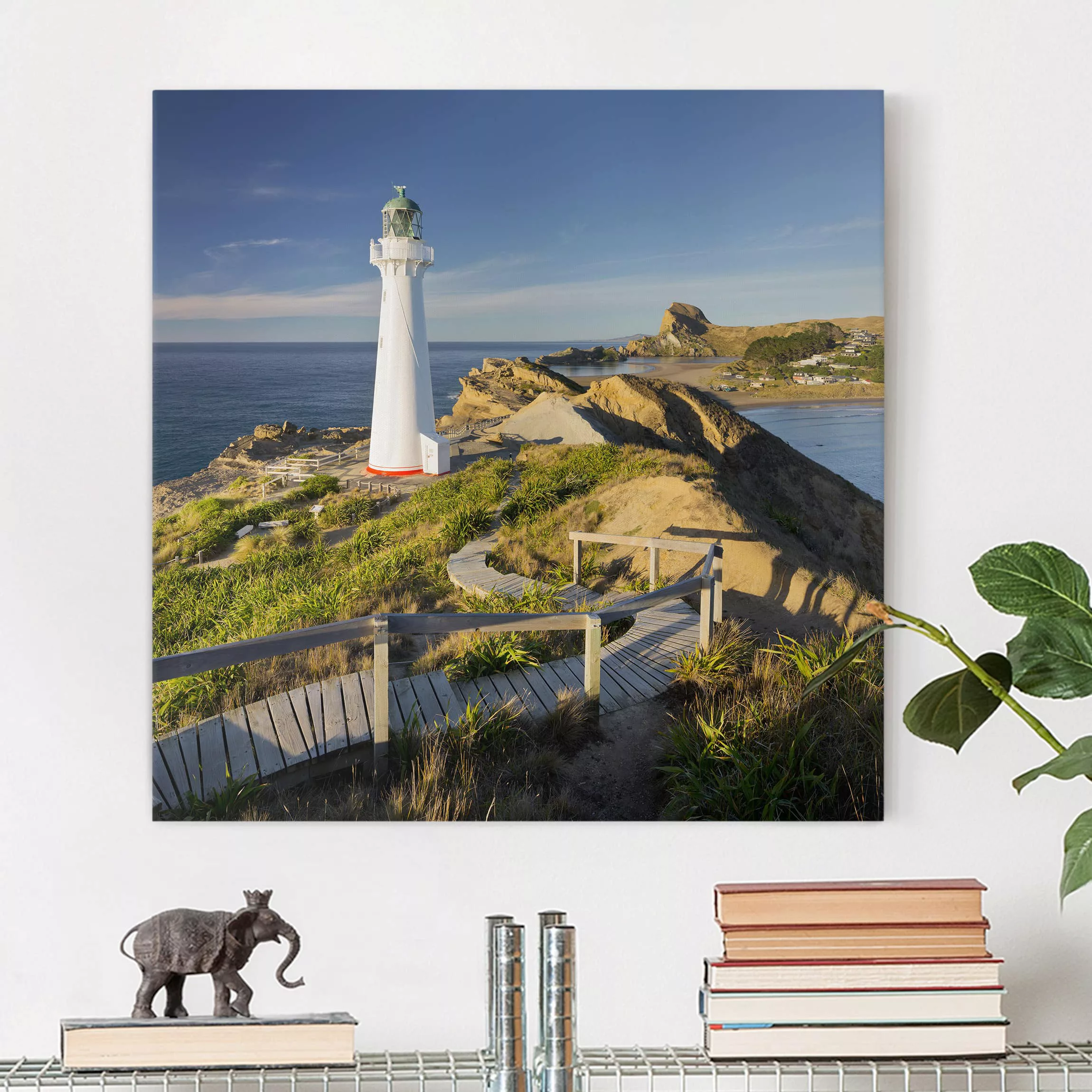 Leinwandbild Strand - Quadrat Castle Point Leuchtturm Neuseeland günstig online kaufen