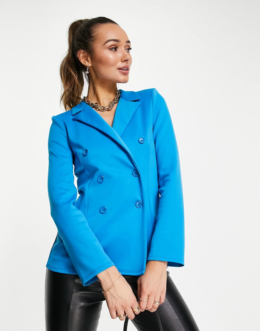 ASOS DESIGN – Zweireihiger, strukturierter Jersey-Blazer in leuchtendem Bla günstig online kaufen