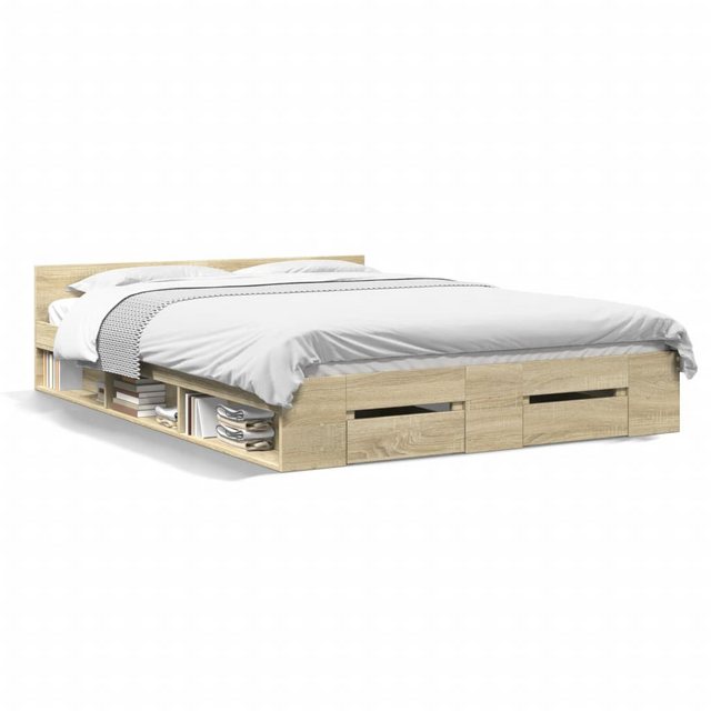 vidaXL Bett, Bettgestell mit Schubladen Sonoma-Eiche 135x190cm Holzwerkstof günstig online kaufen