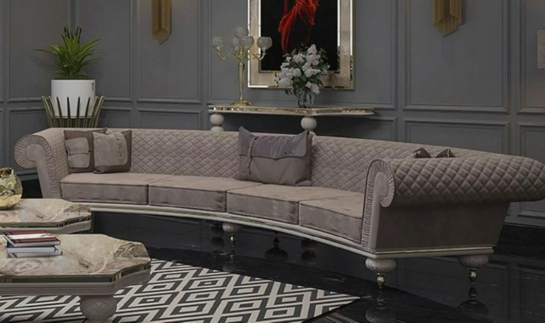 Casa Padrino Sofa Luxus Art Deco Sofa Grau / Gold - Gebogenes Wohnzimmer So günstig online kaufen