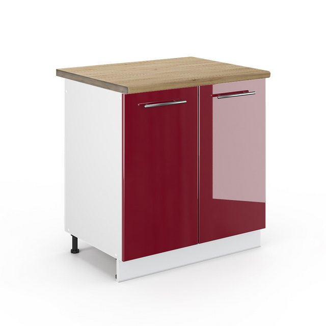 Vicco Spülenunterschrank Fame-Line, Bordeaux Hochglanz/Weiß, 80 cm, AP Eich günstig online kaufen