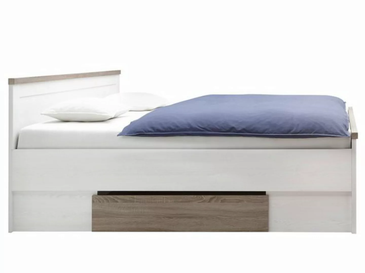 möbelando Bett Lebbie (3-tlg), Modernes Bett aus Spanplatte in Pinie Weiß N günstig online kaufen