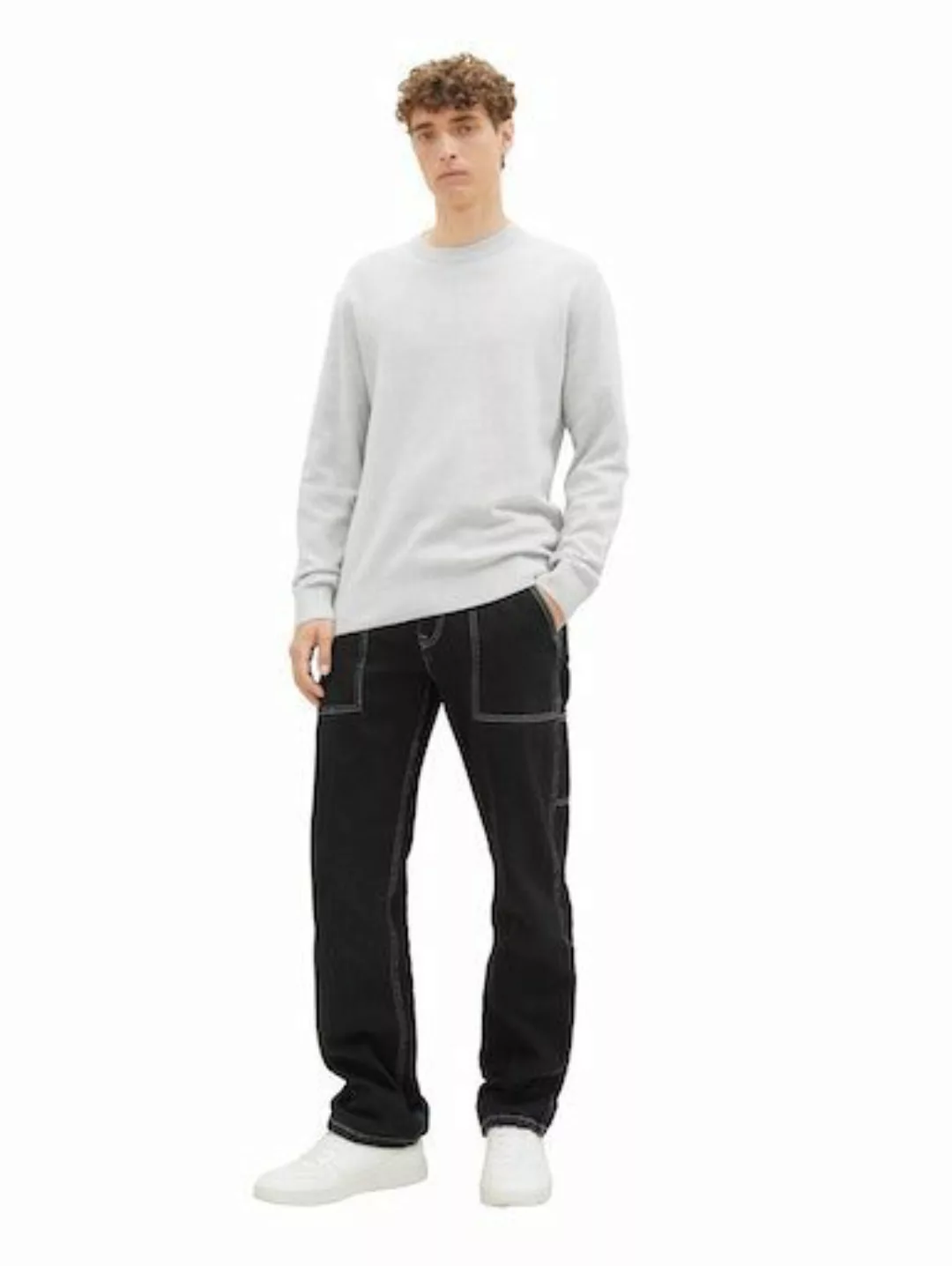 Tom Tailor Denim Herren Rundhals Pullover STRUCTURED BASIC - Regular Fit günstig online kaufen