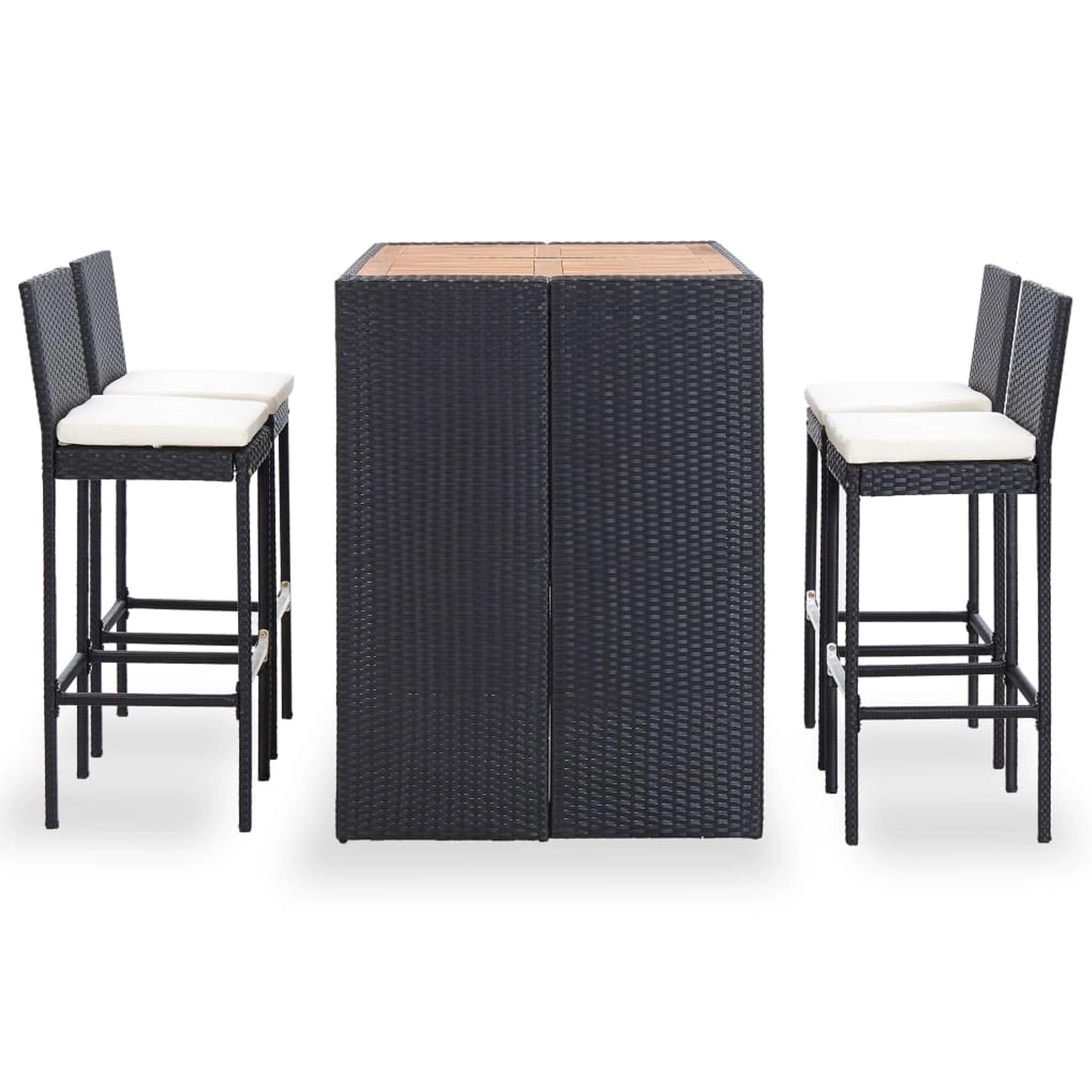 5-tlg. Garten-bar-set Poly Rattan Und Akazienholz Schwarz günstig online kaufen