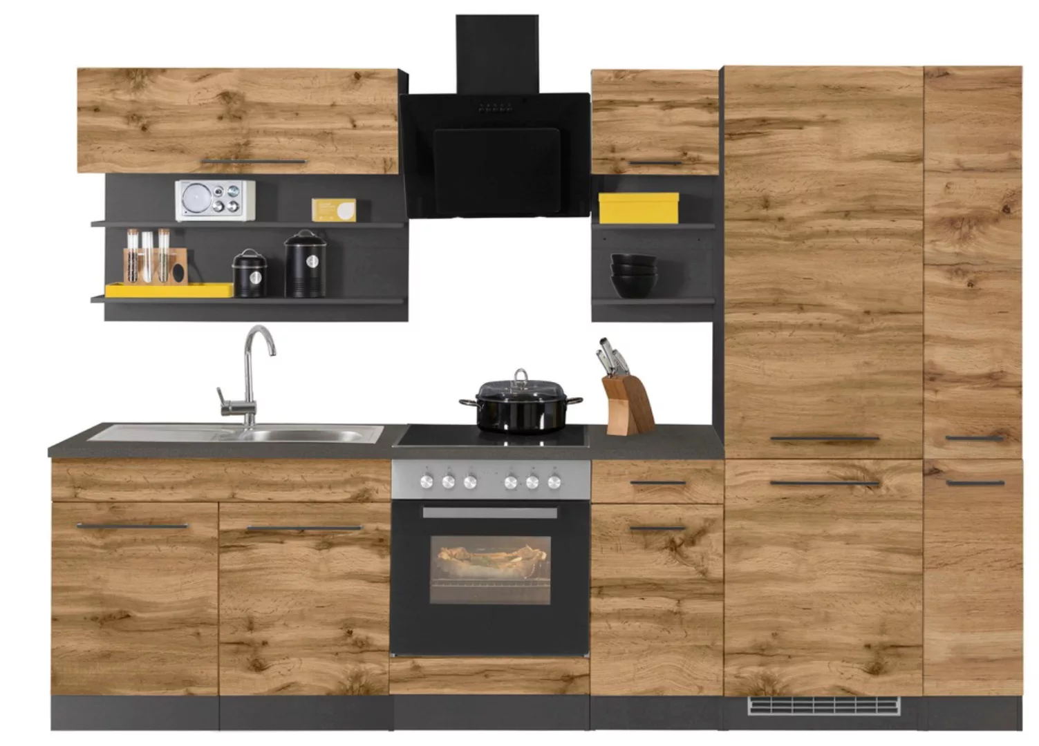 HELD MÖBEL Küchenzeile "Tulsa", ohne E-Geräte, Breite 300 cm, schwarze Meta günstig online kaufen
