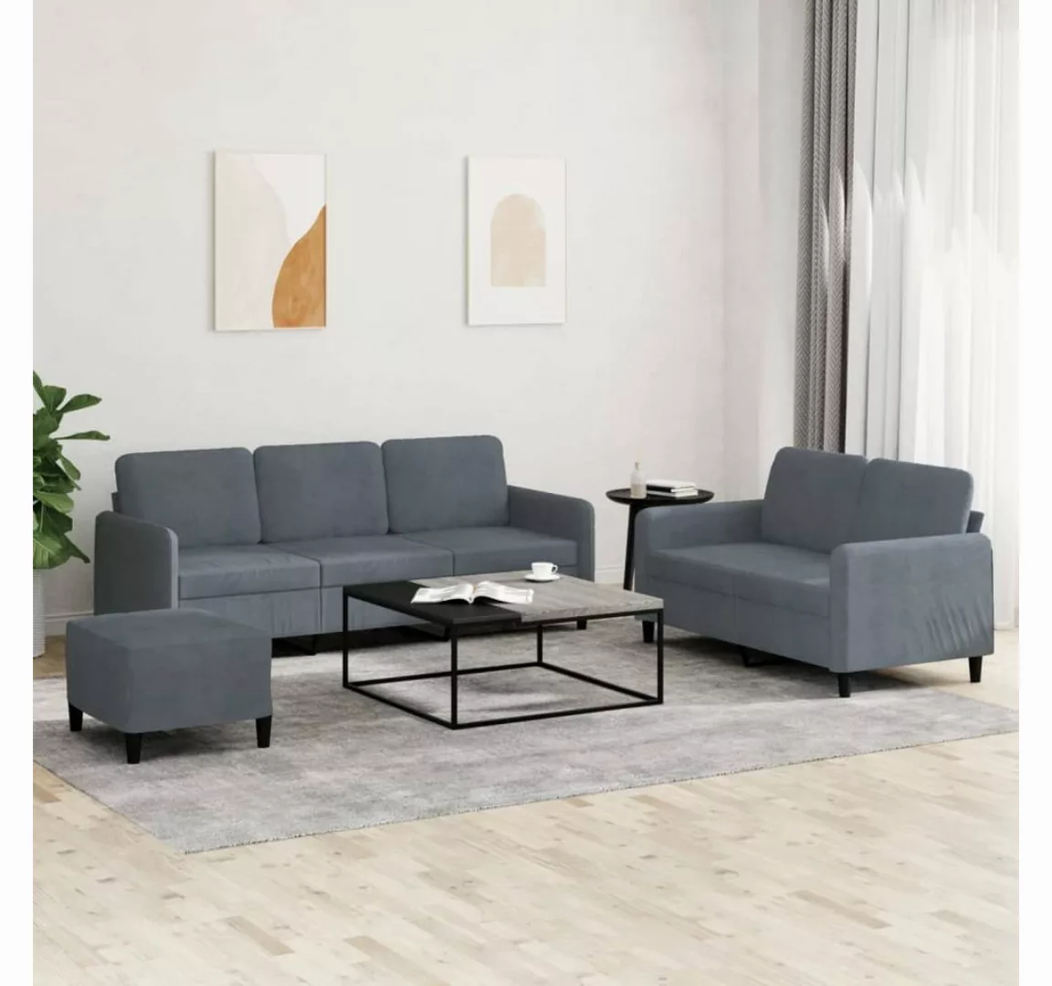 vidaXL Sofa Sofagarnitur Set mit Kissen Samt, 3-tlg., Dunkelgrau günstig online kaufen