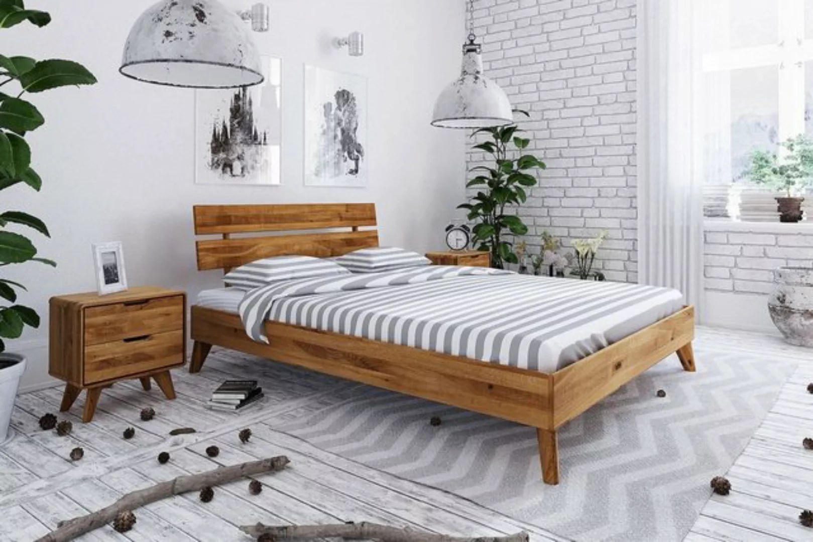 Natur24 Einzelbett Bett Gerg 2 Wildeiche massiv 120x200cm mit Holzkopfteil günstig online kaufen