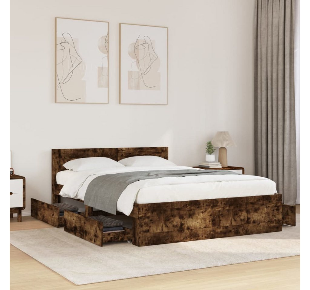 vidaXL Bett, Bettgestell mit Kopfteil Räuchereiche 140x190 cm Holzwerkstoff günstig online kaufen