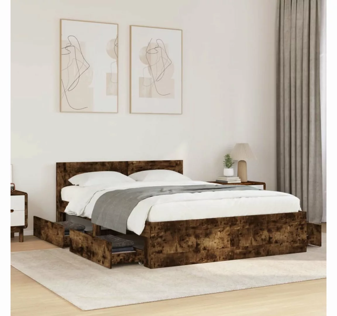 vidaXL Bett, Bettgestell mit Kopfteil Räuchereiche 140x190 cm Holzwerkstoff günstig online kaufen