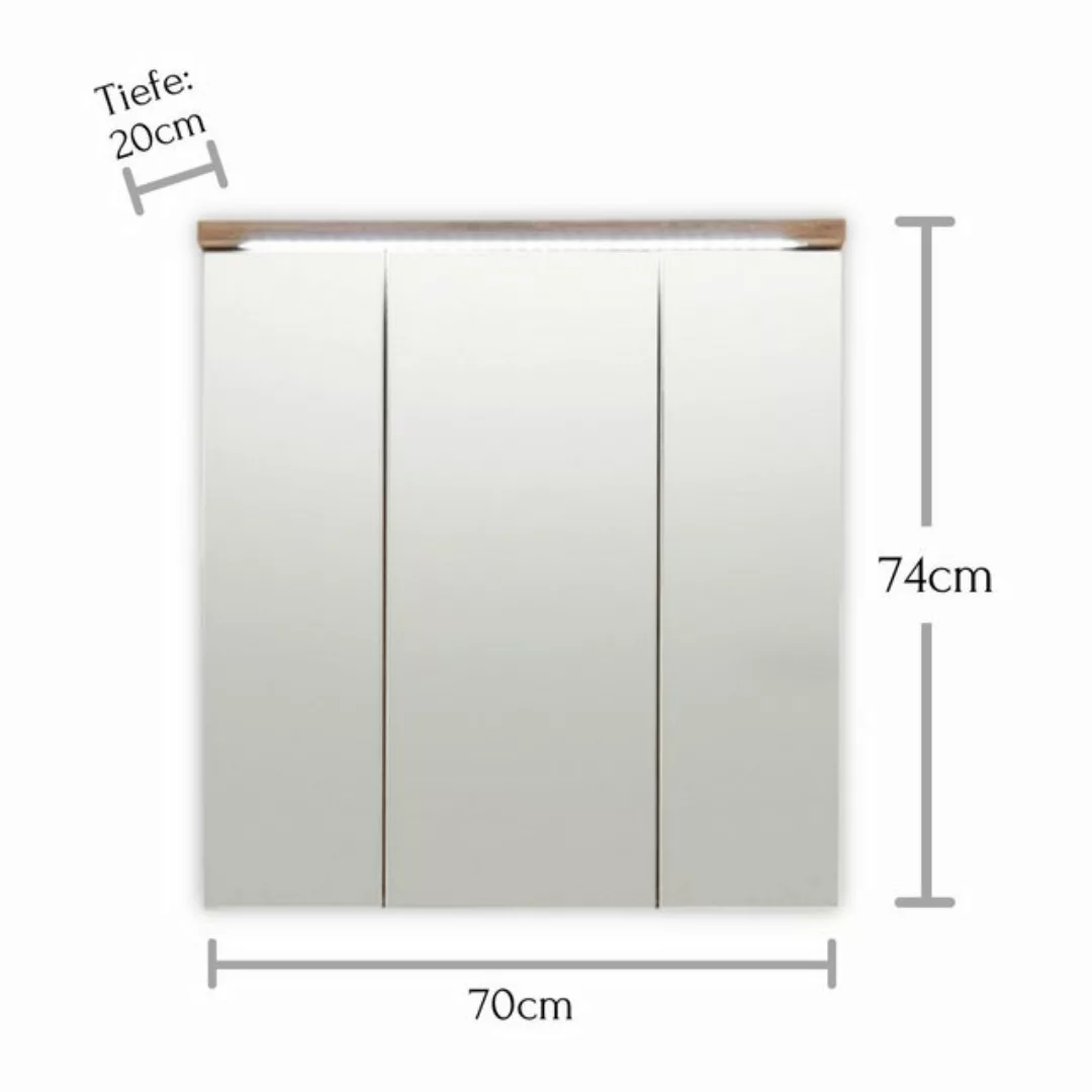 PREISBRECHER Badezimmerspiegelschrank Spalt 70 x 74 x 20 cm (B/H/T) günstig online kaufen