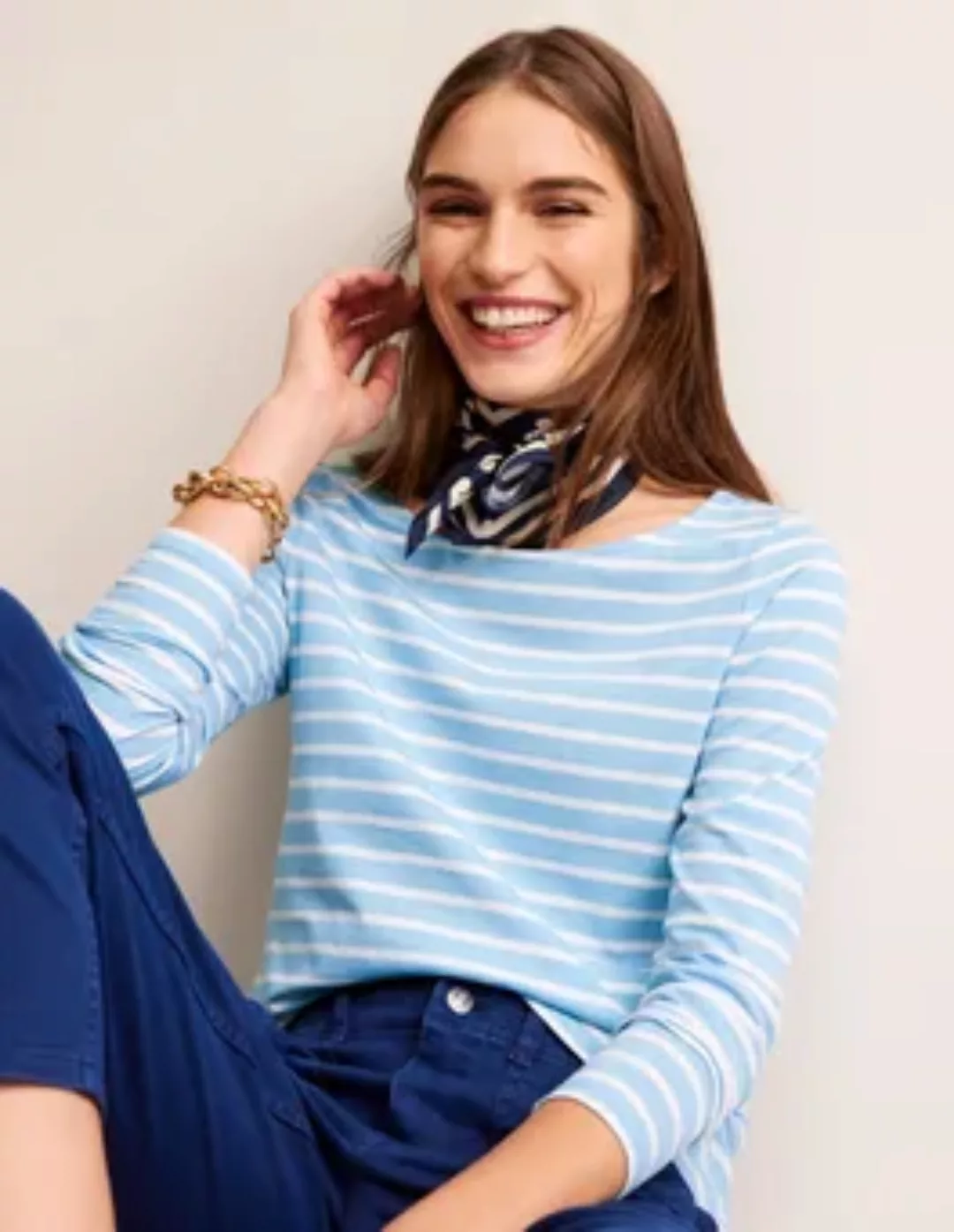 Ella Bretonshirt mit langen Ärmeln Damen Boden, Helles Blau, Naturweiß Stre günstig online kaufen