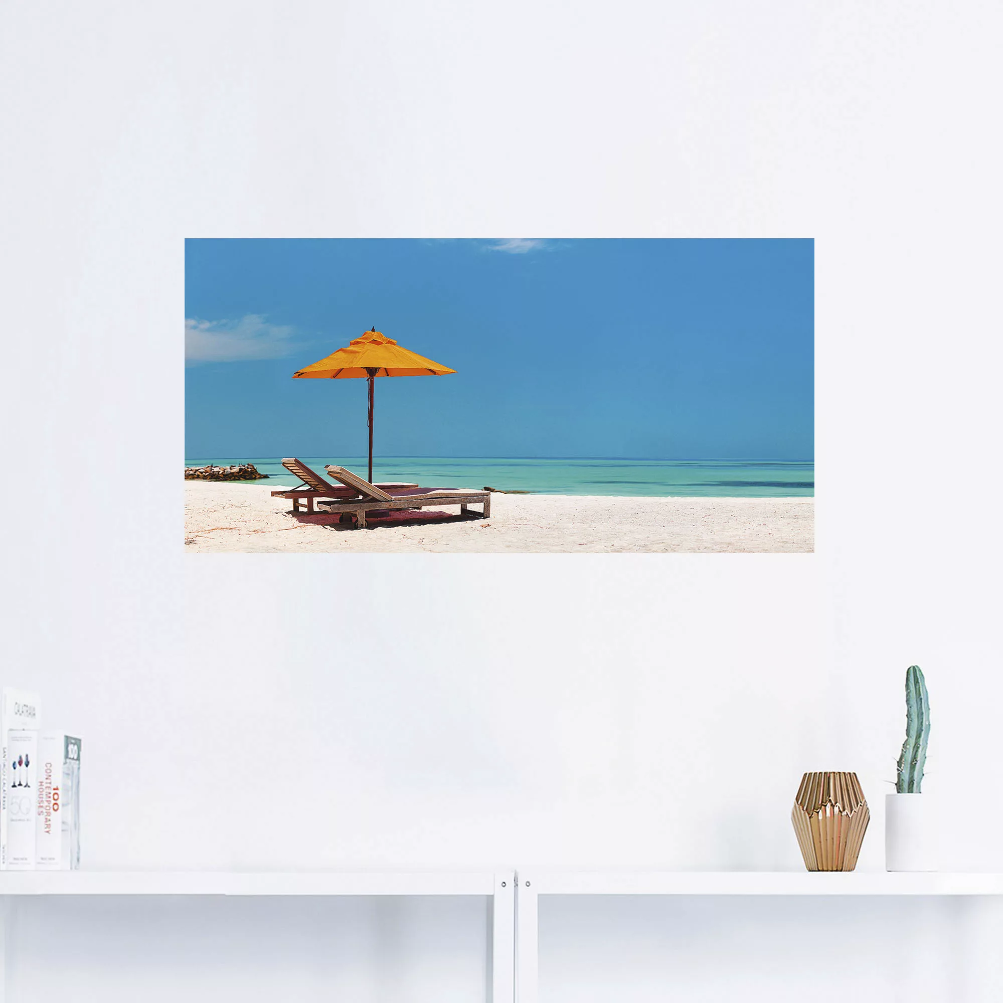 Artland Wandbild "Liegestuhl Sonnenschirm Strand Malediven", Strand, (1 St. günstig online kaufen