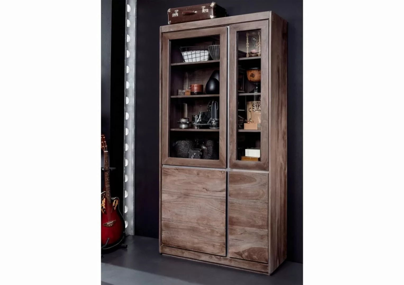 Massivmoebel24 Standvitrine Vitrine Sheesham 102x40x205 smoked oak lackiert günstig online kaufen