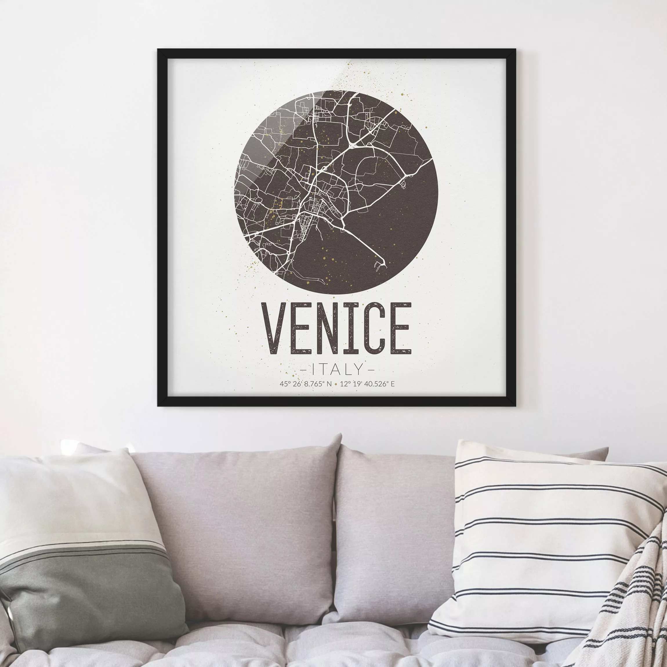 Bild mit Rahmen - Quadrat Stadtplan Venice - Retro günstig online kaufen