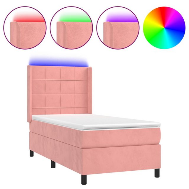 vidaXL Boxspringbett Boxspringbett mit Matratze und LED Samt (90 x 190 cm, günstig online kaufen