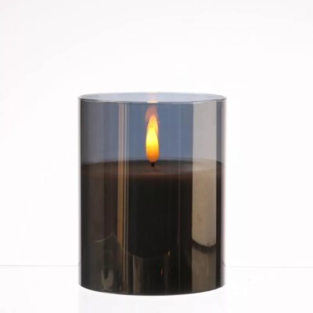 MARELIDA LED Kerze im Glas Windlicht flackernd D: 10cm H: 12,5cm anthrazit günstig online kaufen