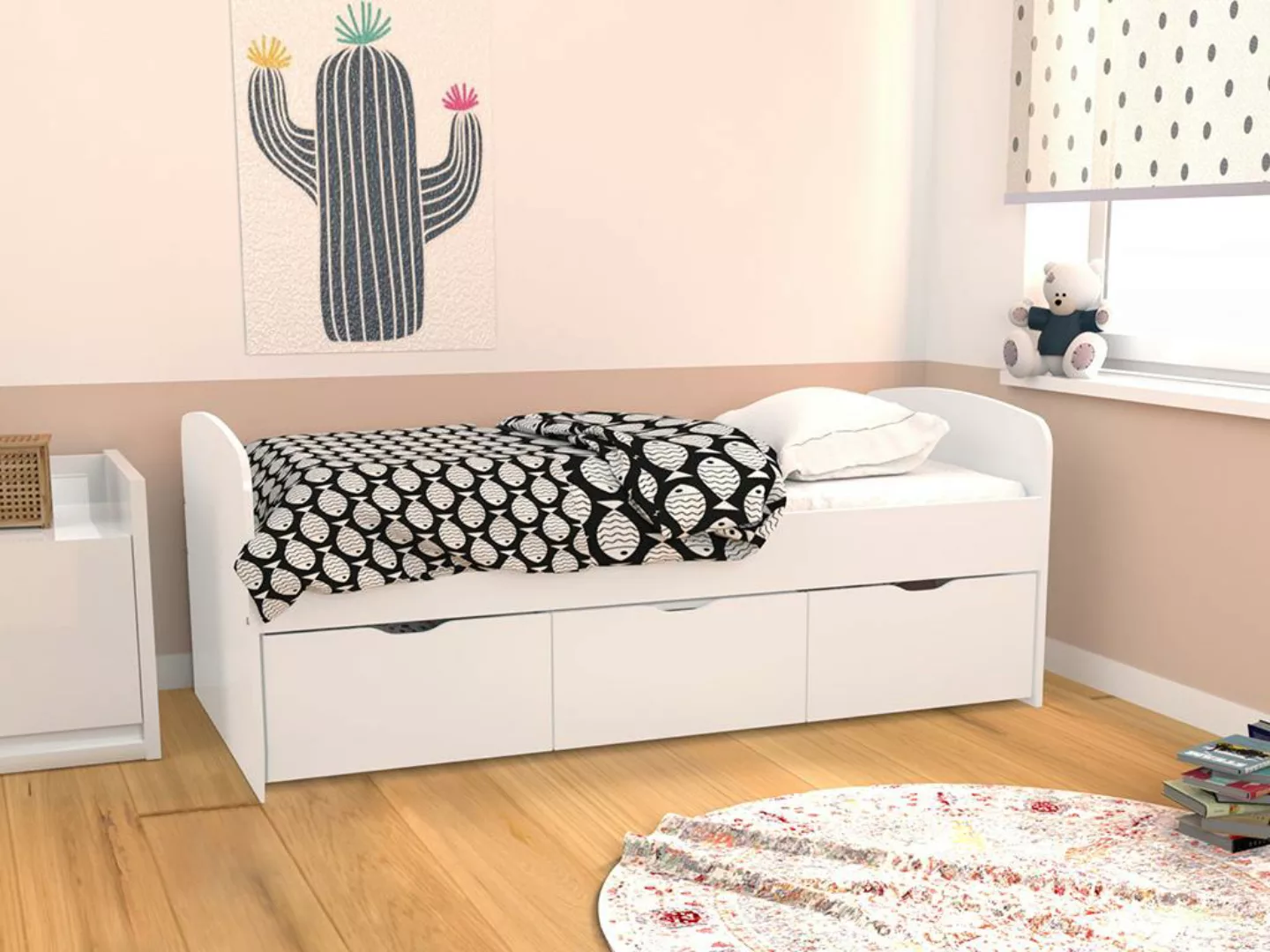 Bett mit 2 Schubladen & 1 Bettkasten  - 90 x 190 cm - Weiß - LOUANE günstig online kaufen