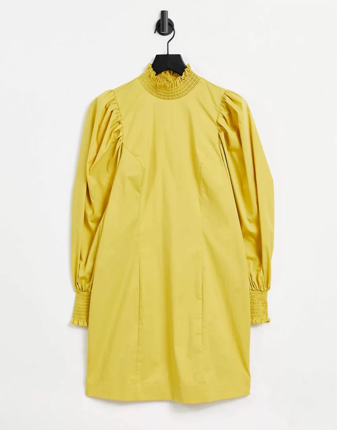 Object – Gelbes Popeline-Kleid mit akzentuierten Ärmeln günstig online kaufen