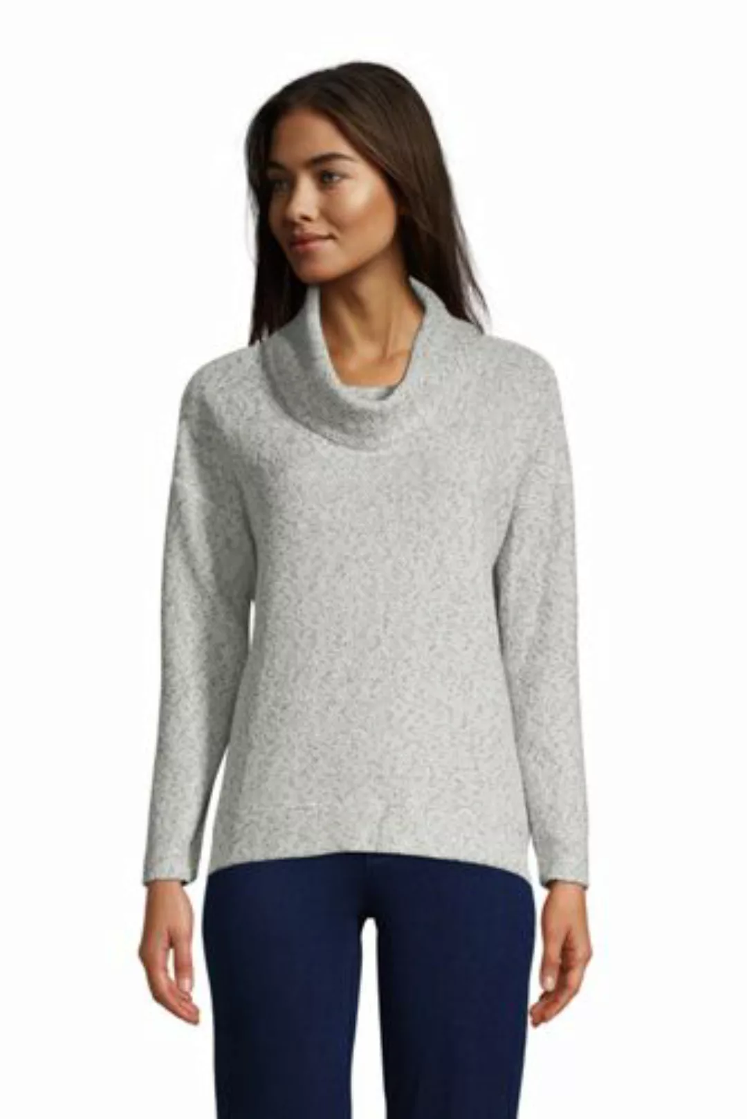 Bouclé-Sweatshirt mit Wasserfallkragen, Damen, Größe: L Normal, Elfenbein, günstig online kaufen