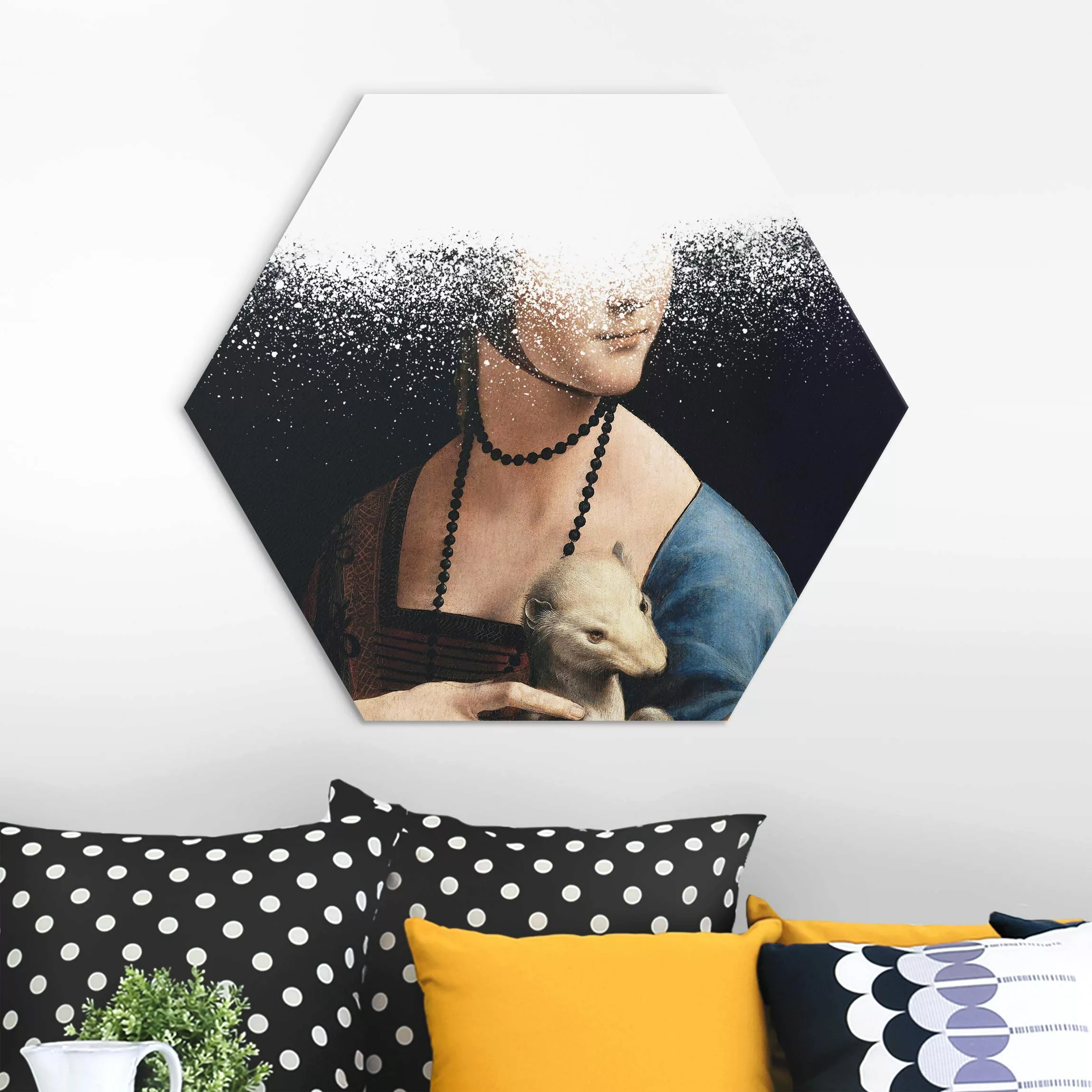 Hexagon-Alu-Dibond Bild Dame mit dem Hermelin x Spraypaint günstig online kaufen