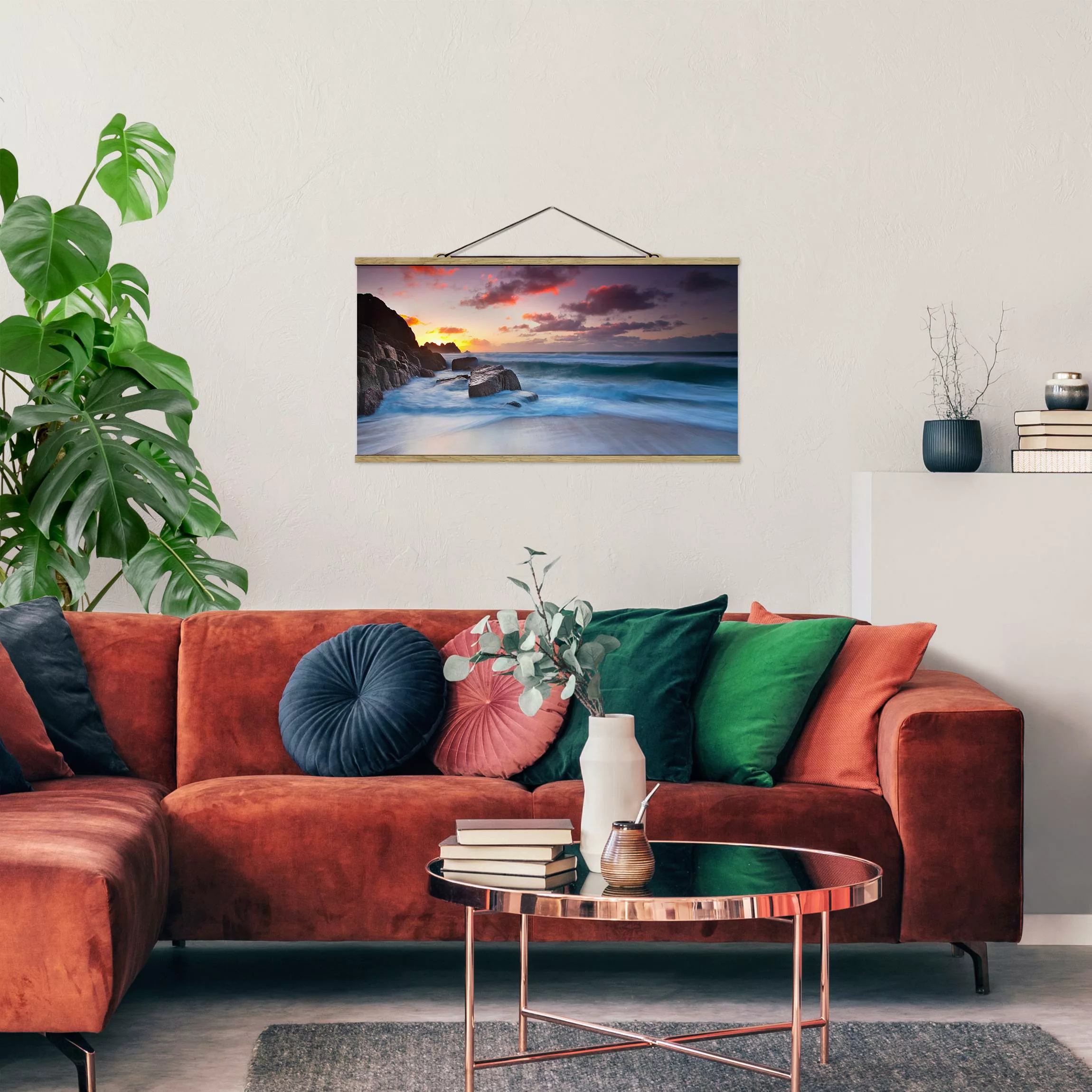 Stoffbild Strand mit Posterleisten - Querformat Am Meer in Cornwall günstig online kaufen