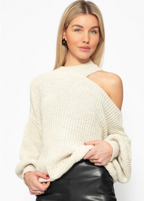 SASSYCLASSY Strickpullover Oversize Pullover Damen mit Schulter Cut-Out Rol günstig online kaufen