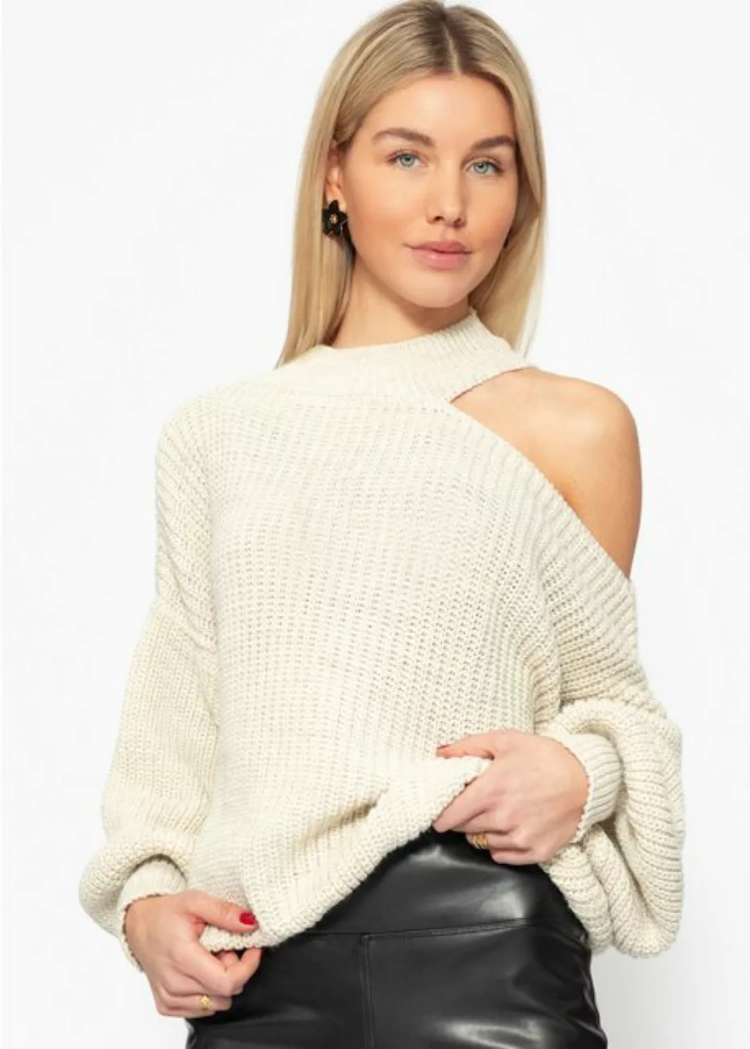 SASSYCLASSY Strickpullover Oversize Pullover Damen mit Schulter Cut-Out Rol günstig online kaufen