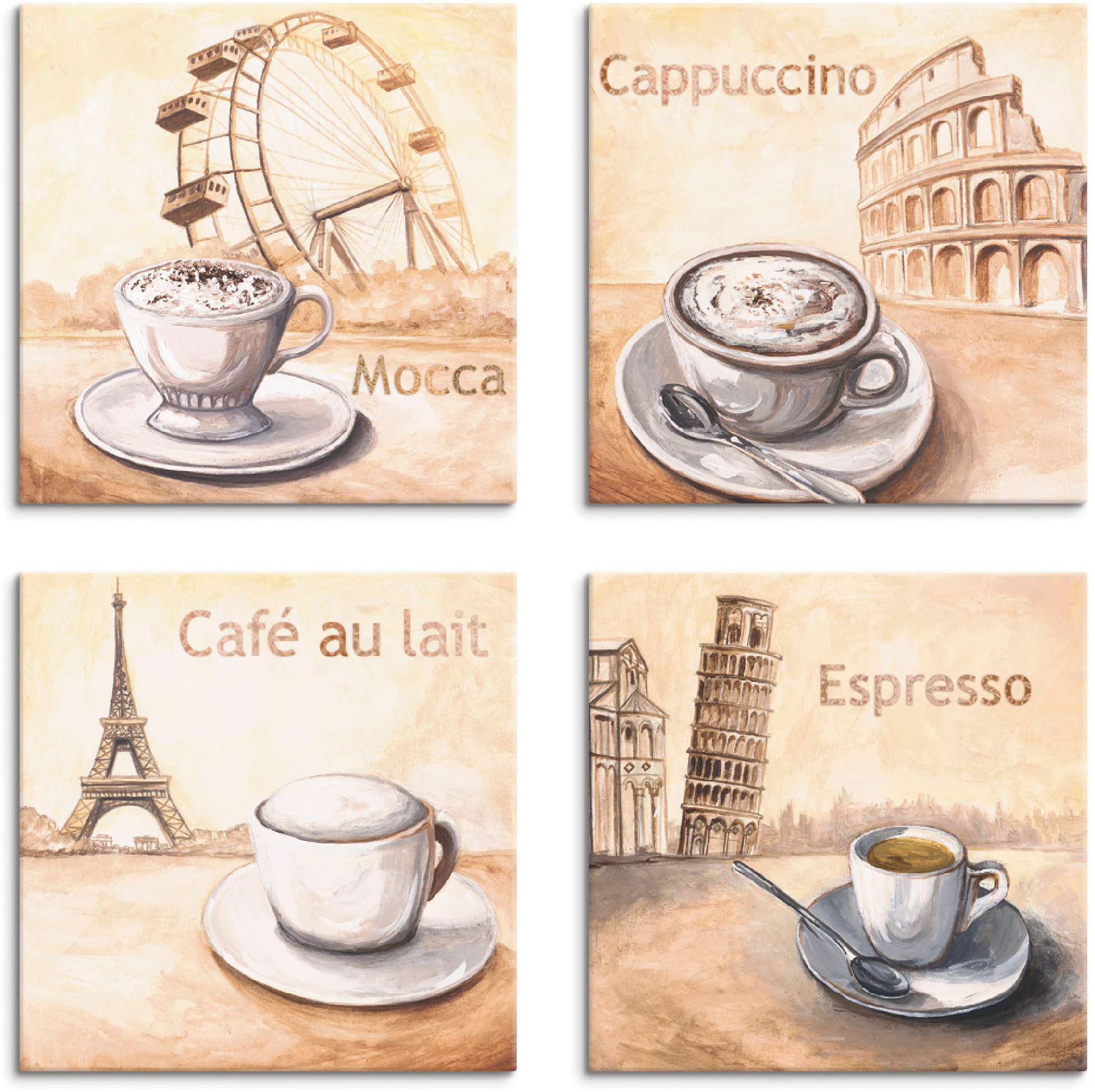 Artland Leinwandbild "Mocca Cappuccino Café au lait Espresso", Getränke, (4 günstig online kaufen