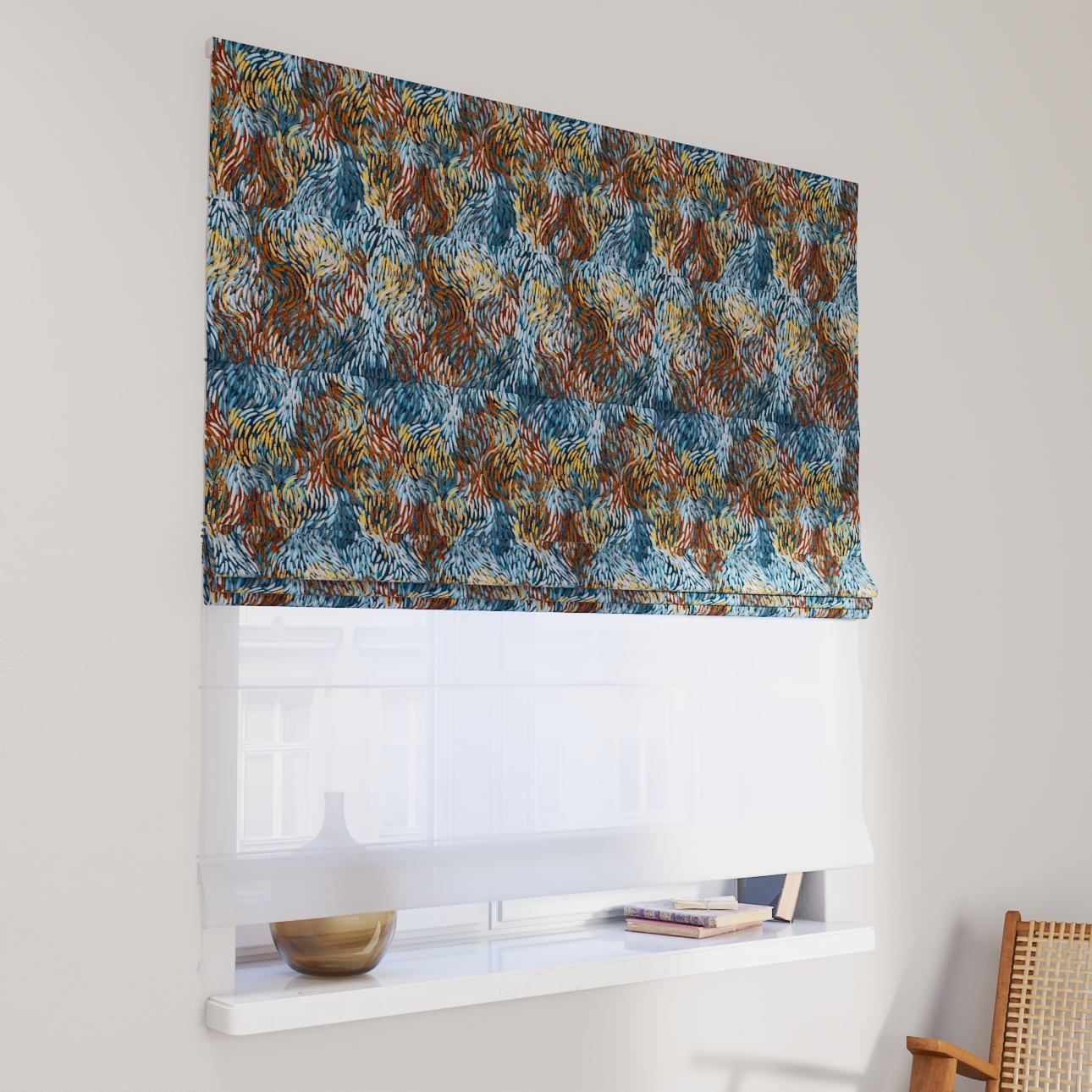 Dekoria Doppelraffrollo Duo, blau- orange, 110 x 150 cm günstig online kaufen