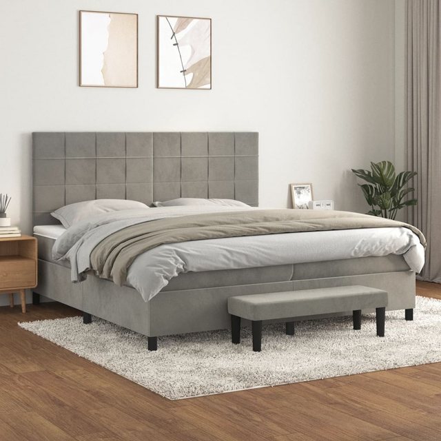 vidaXL Bettgestell Boxspringbett mit Matratze Hellgrau 200x200 cm Samt Bett günstig online kaufen