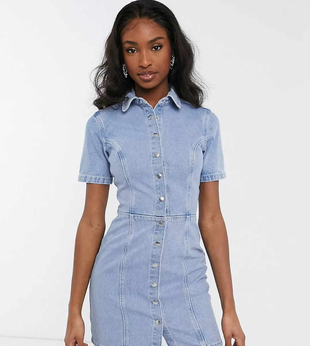 ASOS DESIGN Tall – Mini-Hemdkleid mit Strukturnähten-Blau günstig online kaufen