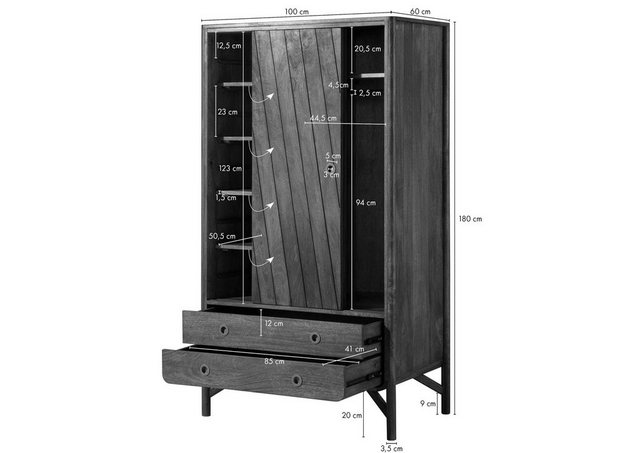 Massivmoebel24 Kleiderschrank Mango 100x60x180 braun geölt / Griff gold LOS günstig online kaufen