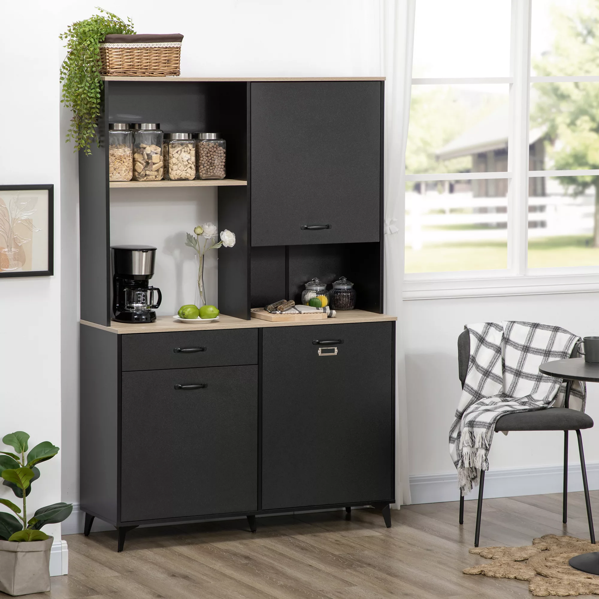 HOMCOM Buffet Küchenschrank Küchenschrank Buffet Schrank 3 offene Nischen 3 günstig online kaufen