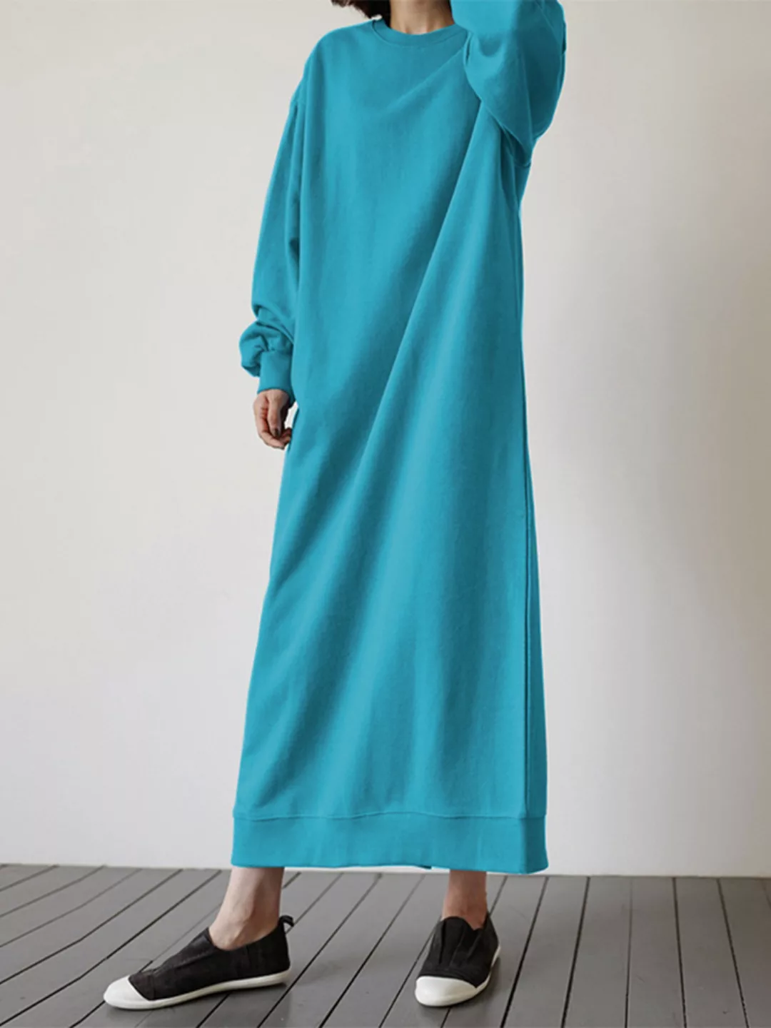 Casual Split Hem Langarm O-Ausschnitt Schweiß Plus Größe Kleid günstig online kaufen