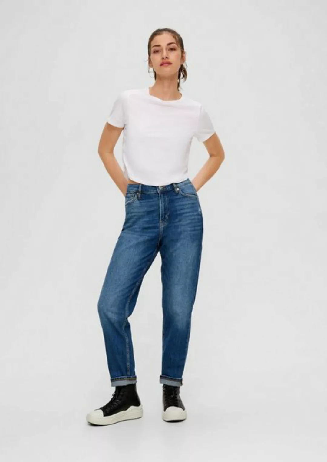 QS 7/8-Hose Ankle-Jeans Megan / Slim Fit / High Rise / Tapered Leg Destroye günstig online kaufen