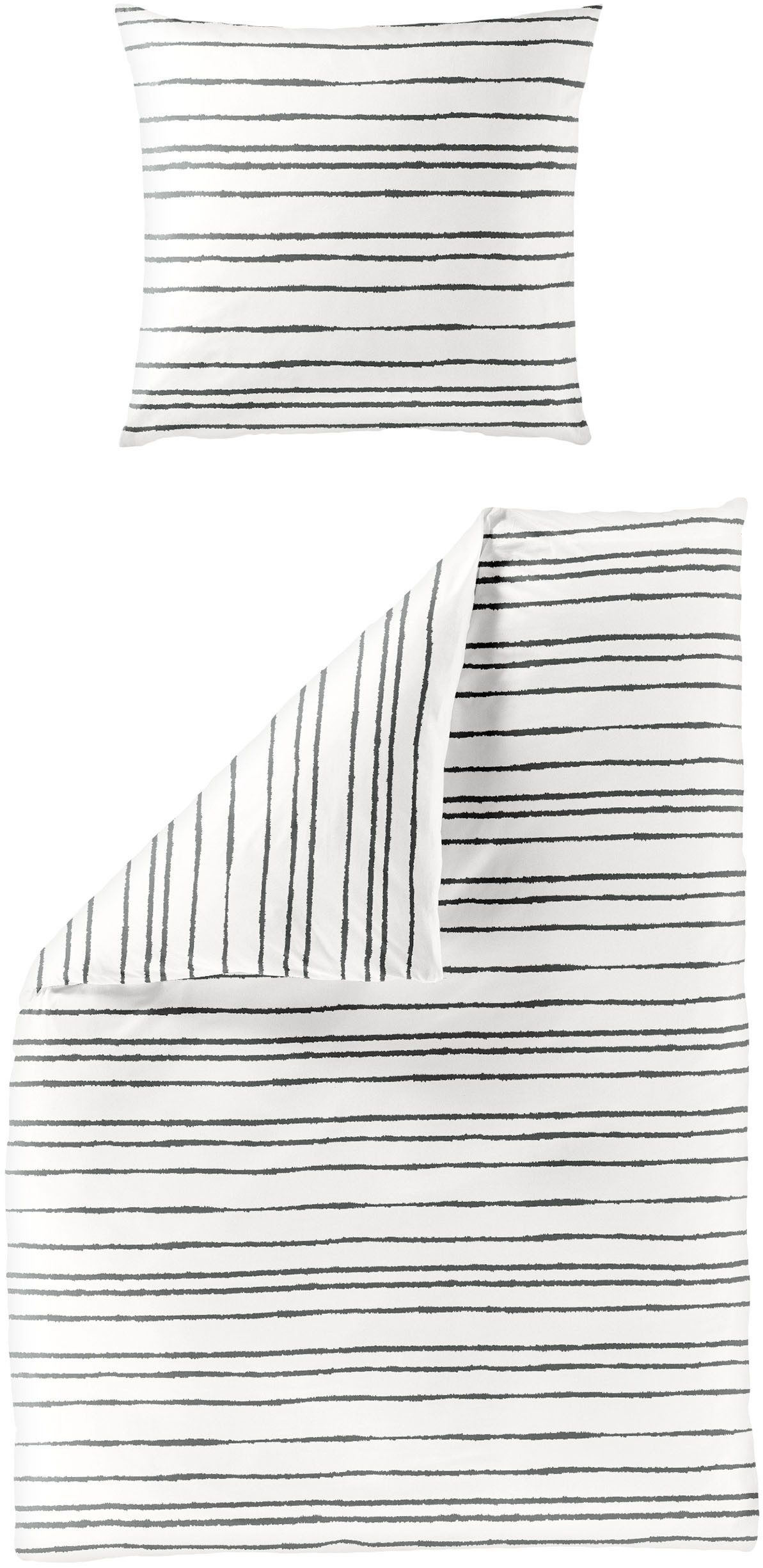 BIERBAUM Bettwäsche 135x200cm Streifen Schwarz Offwhite, günstig online kaufen
