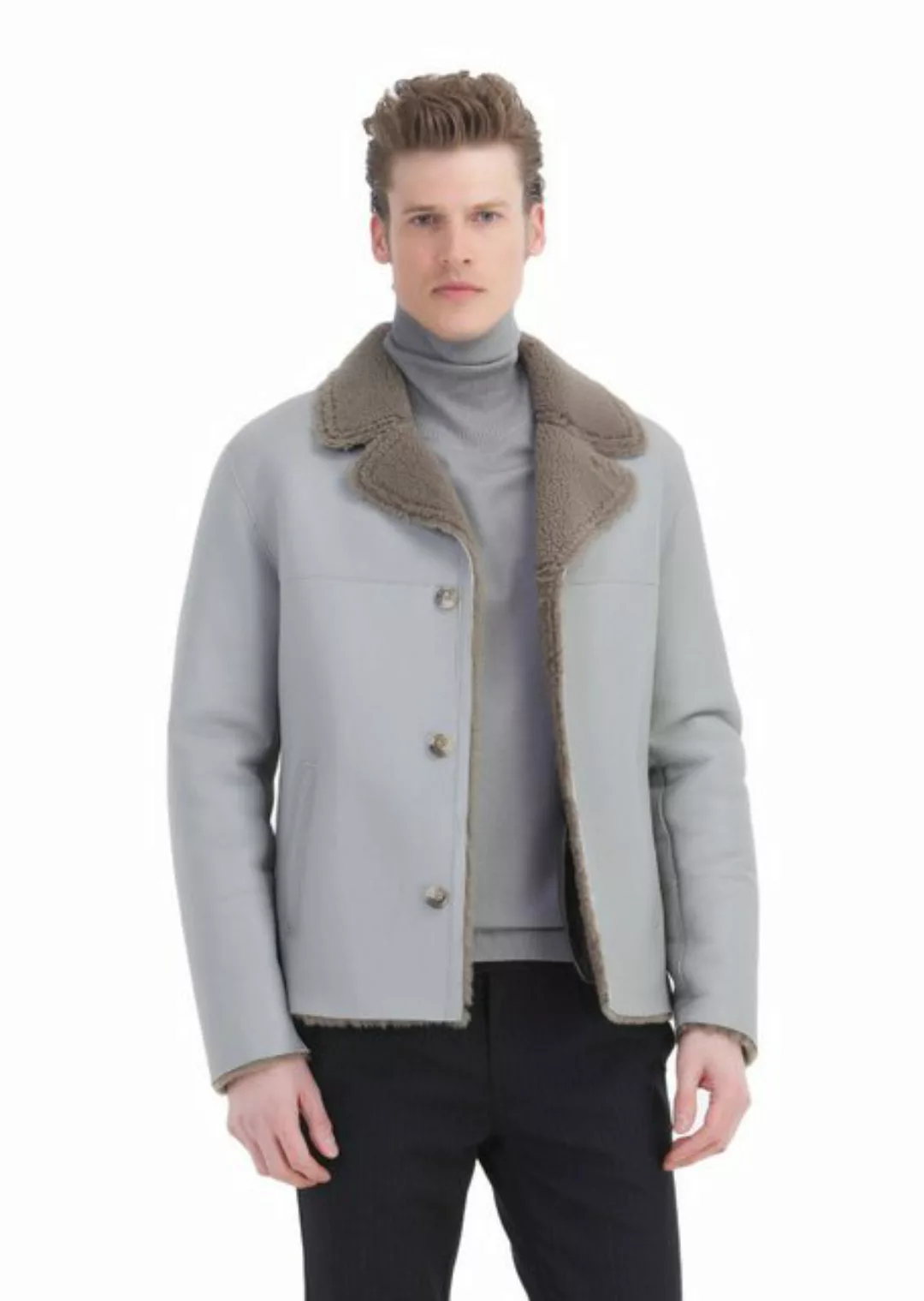 RAMSEY Winterjacke Grauer Pelz Leder Mantel günstig online kaufen