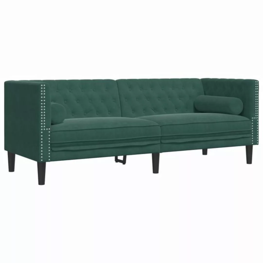 vidaXL Sofa Chesterfield-Sofa mit Nackenrollen 3-Sitzer Dunkelgrün Samt günstig online kaufen