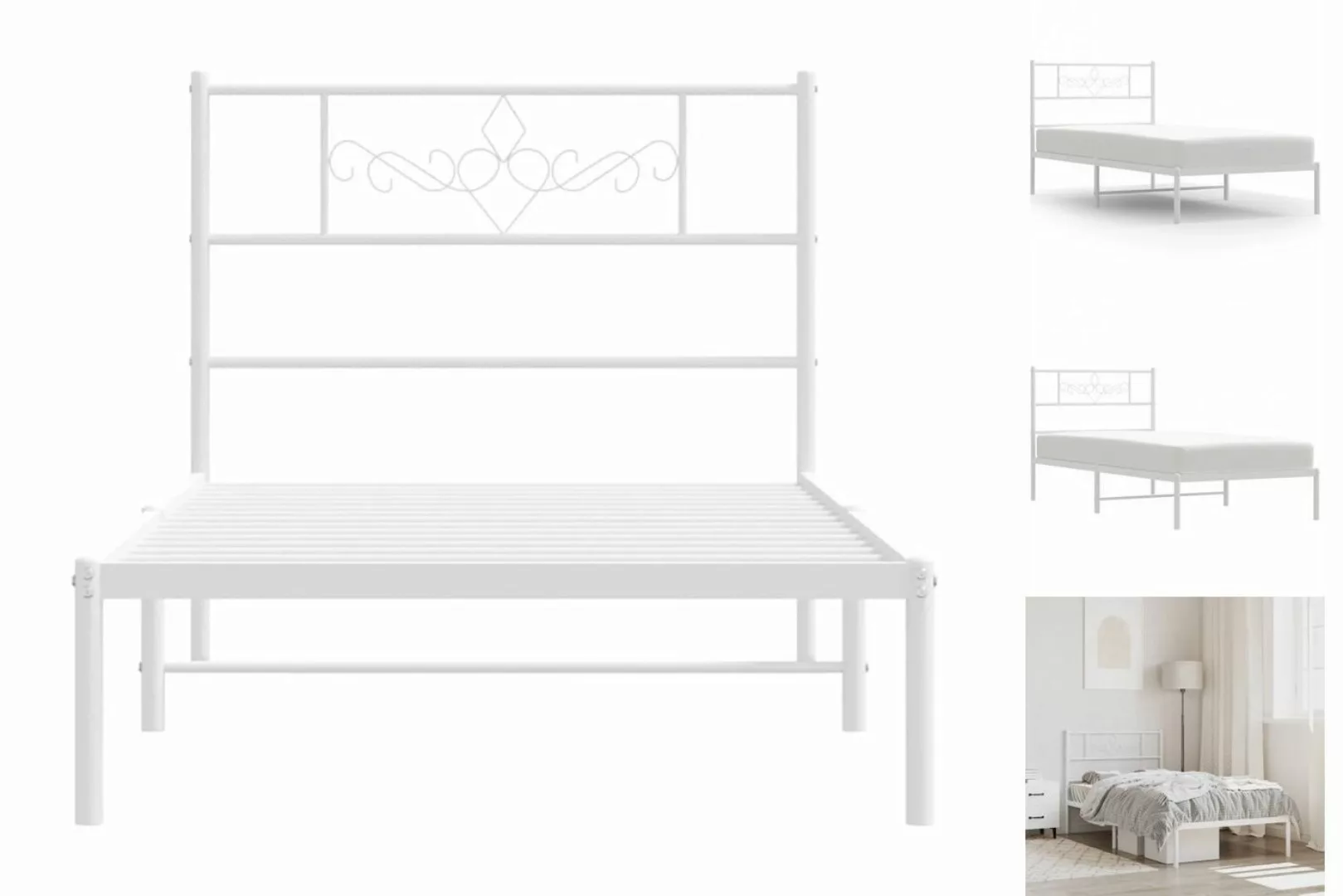 vidaXL Bettgestell Bettrahmen mit Kopfteil Metall Weiß 90x190 cm Bett Bettg günstig online kaufen