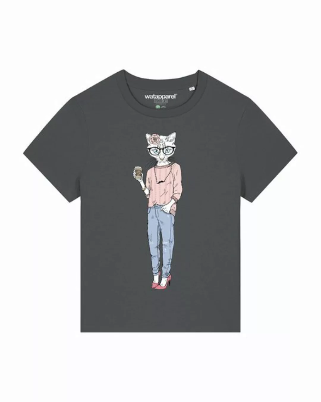 wat? Apparel Print-Shirt Hipster Cat with Moustache (1-tlg) günstig online kaufen