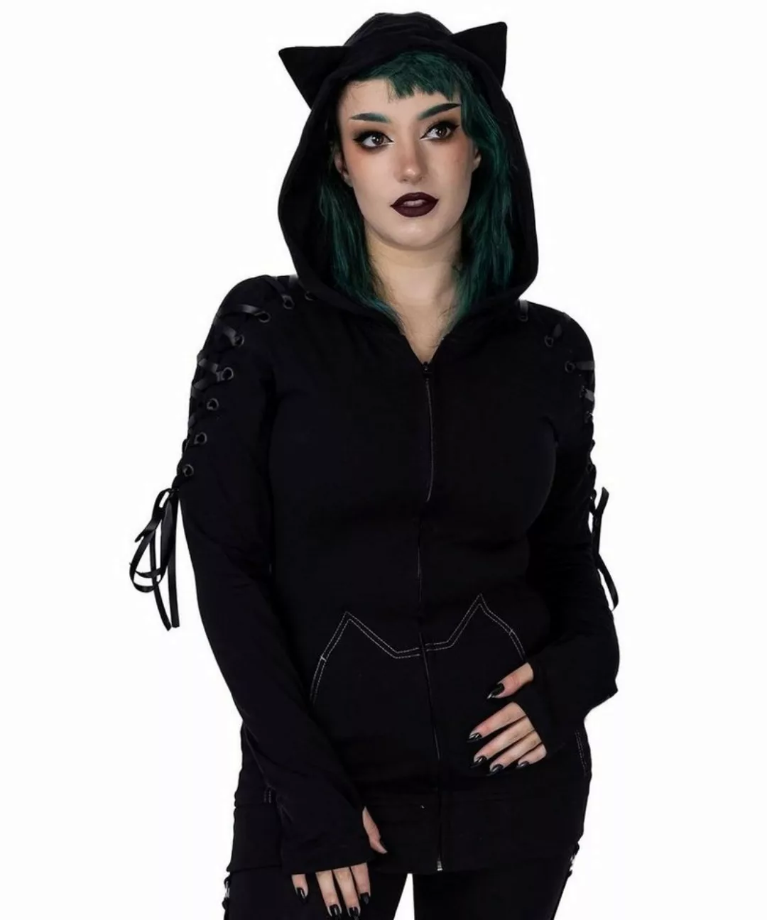 Heartless Kapuzensweatshirt Bryony Hood Gothic Kitty Schnürung Katze Ohren günstig online kaufen