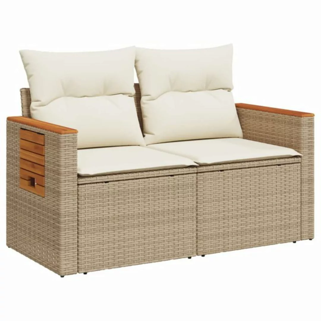 vidaXL Loungesofa Gartensofa mit Kissen 2-Sitzer Beige Poly Rattan, 1 Teile günstig online kaufen