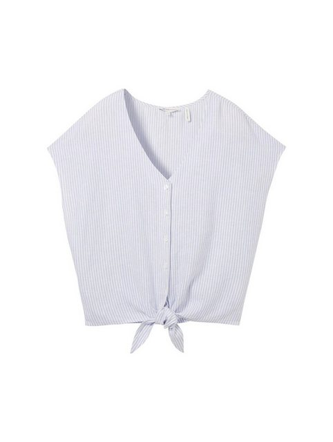 TOM TAILOR Denim Blusenshirt linen mix shirt with knot, light blue white sm günstig online kaufen