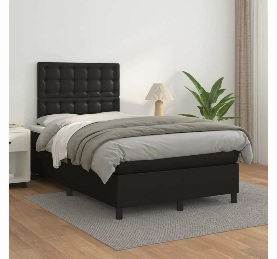 vidaXL Boxspringbett, Boxspringbett mit Matratze Schwarz 120x200 cm Kunstle günstig online kaufen