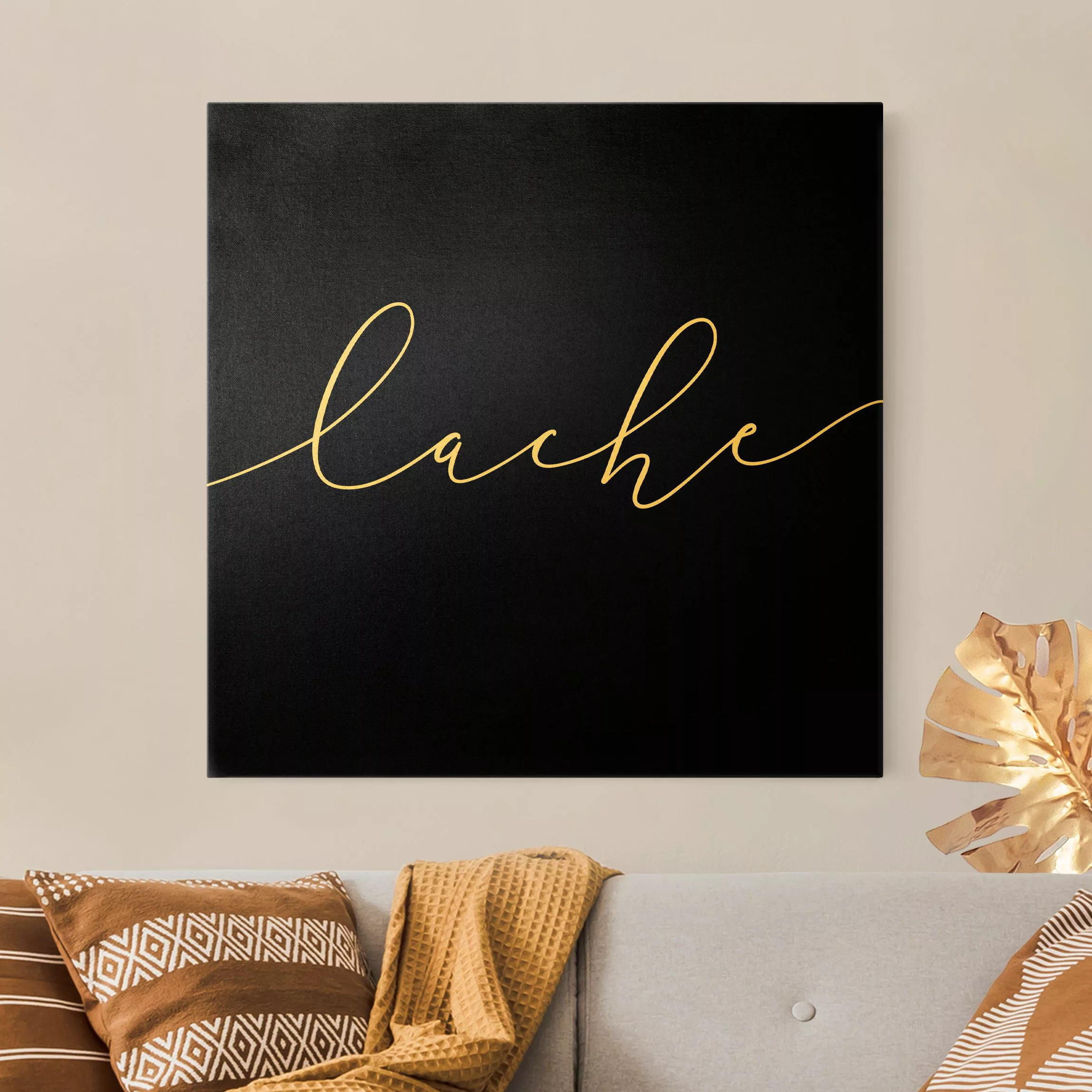 Leinwandbild Gold Lache Kalligraphie Schwarz günstig online kaufen