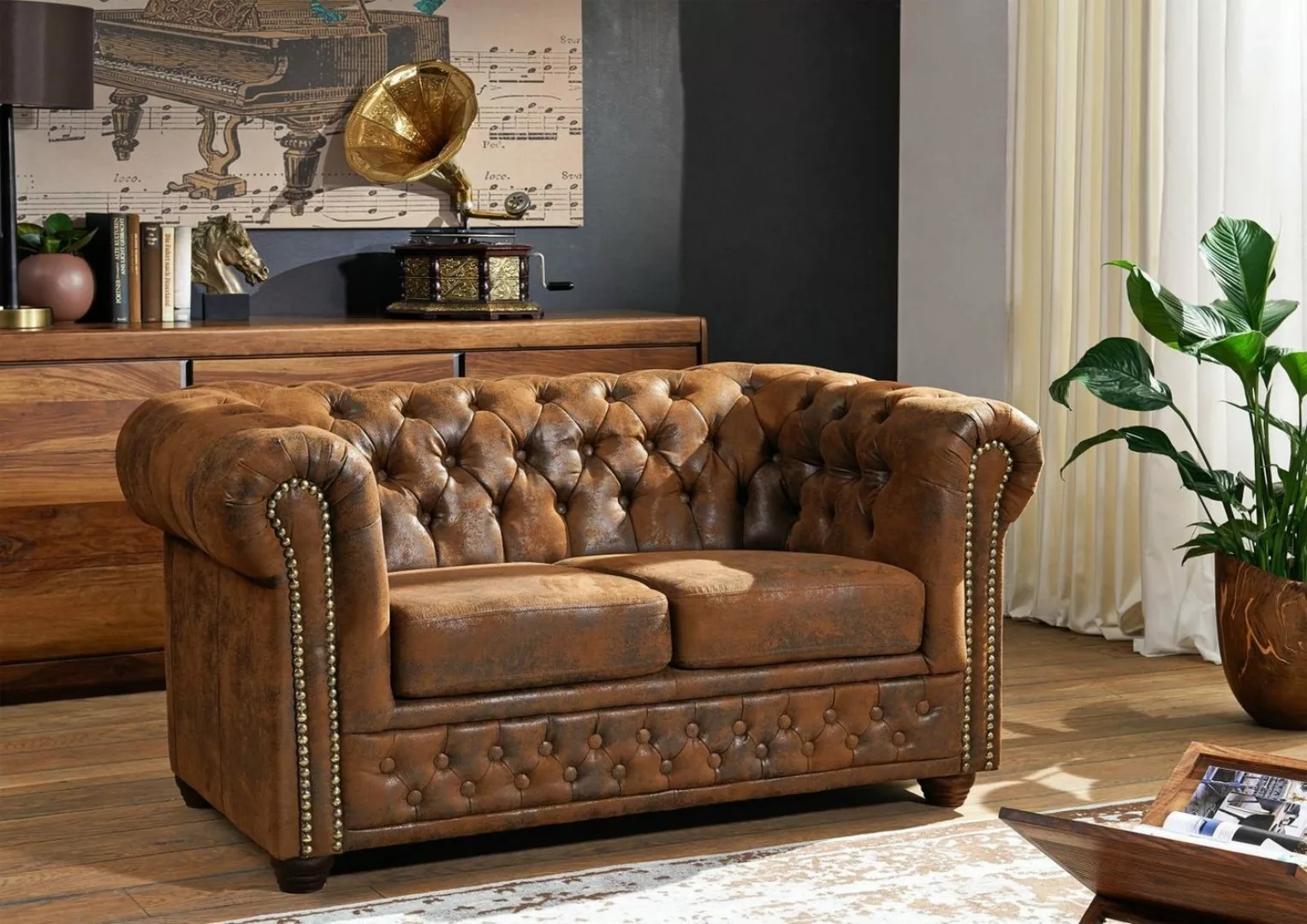 Massivmoebel24 Chesterfield-Sofa CHESTERFIELD, Wellenfederung günstig online kaufen