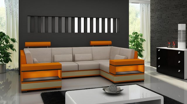 JVmoebel Wohnlandschaft Sofa Couch Ecksofa + Beleuchtung U Form NEU Wohnlan günstig online kaufen