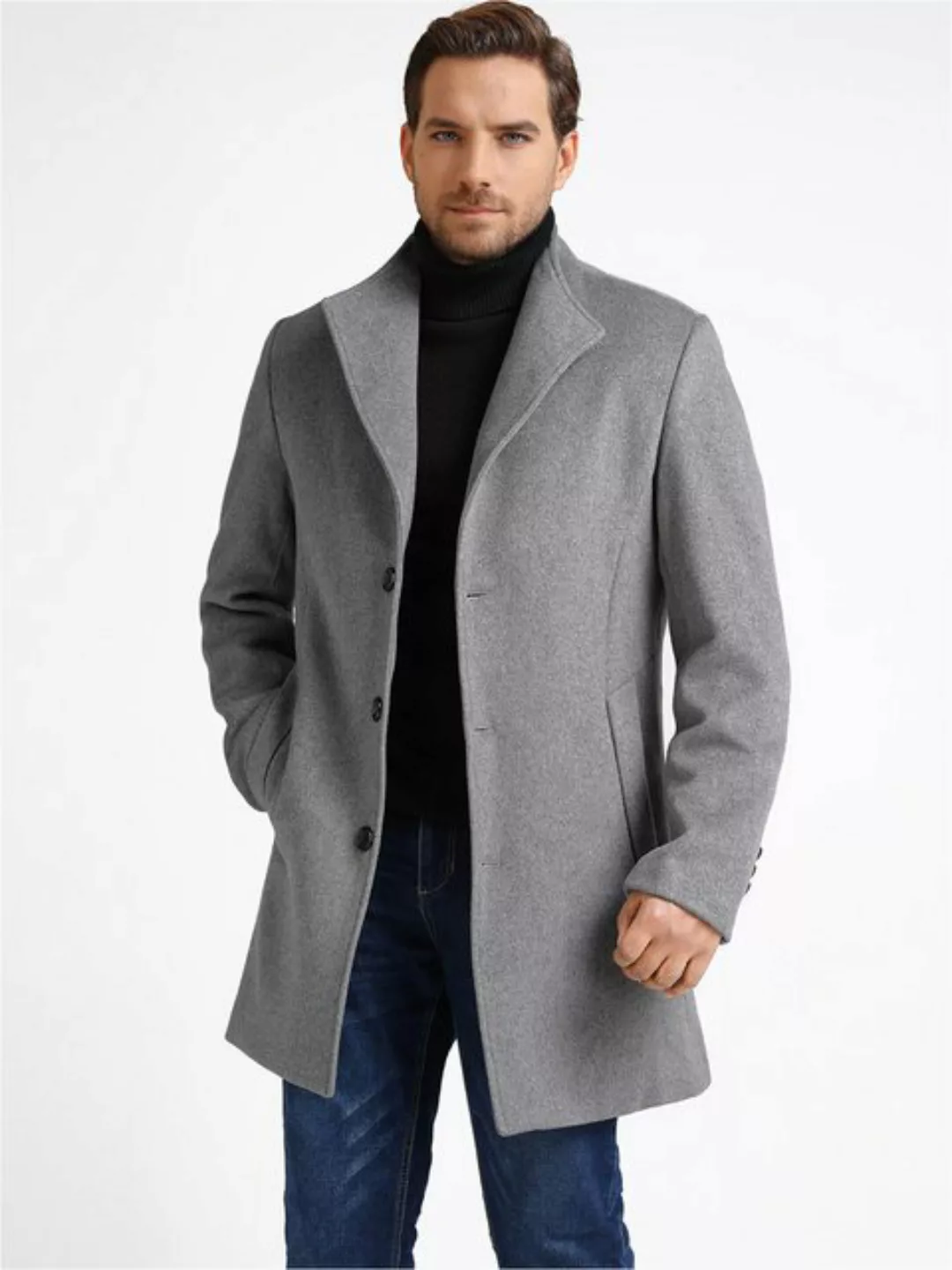 Allthemen Kurzmantel Herren Wintermantel mit Stehkragen Mantel Wollmix günstig online kaufen