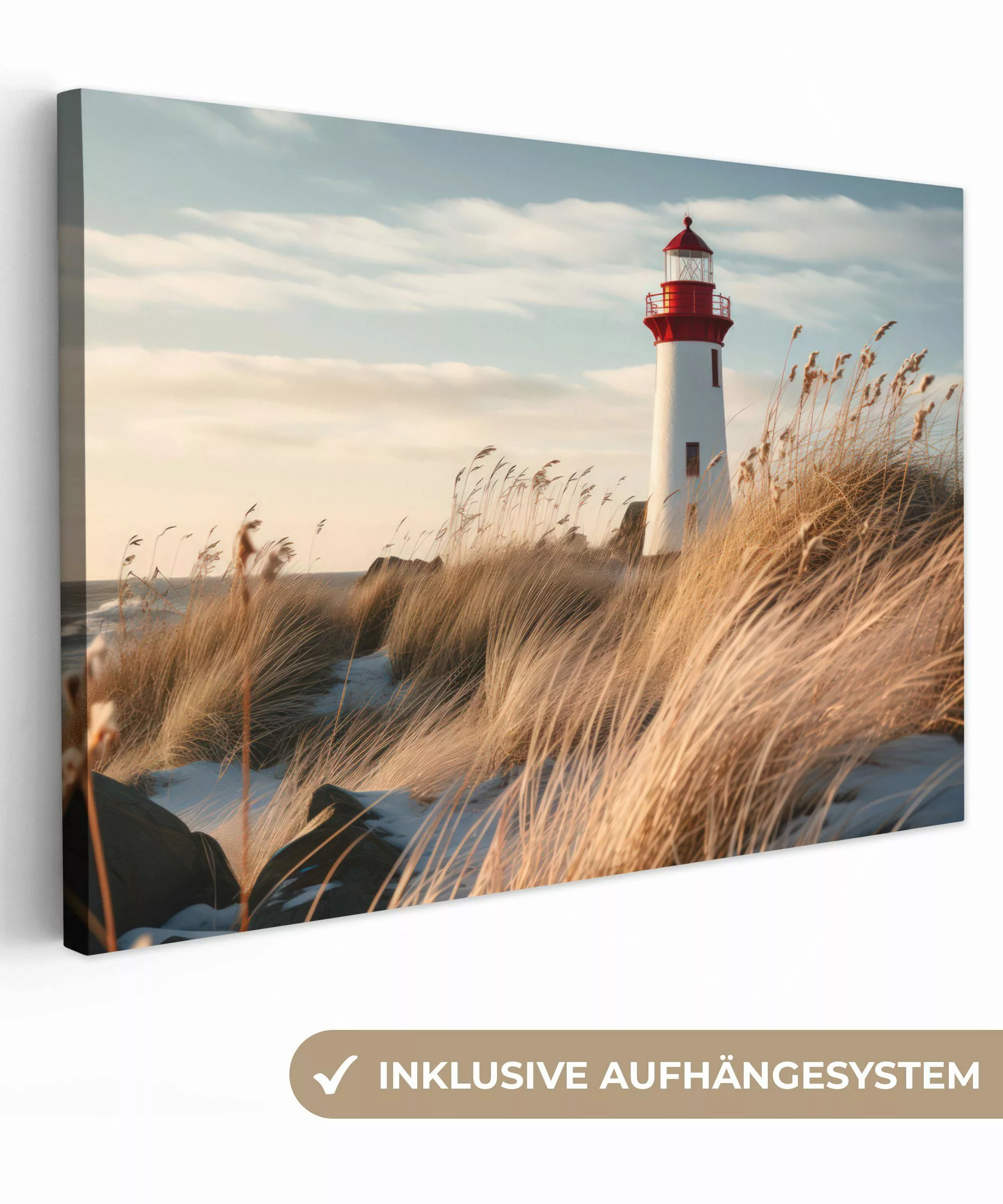 OneMillionCanvasses® Leinwandbild Leuchtturm - Gras - günstig online kaufen