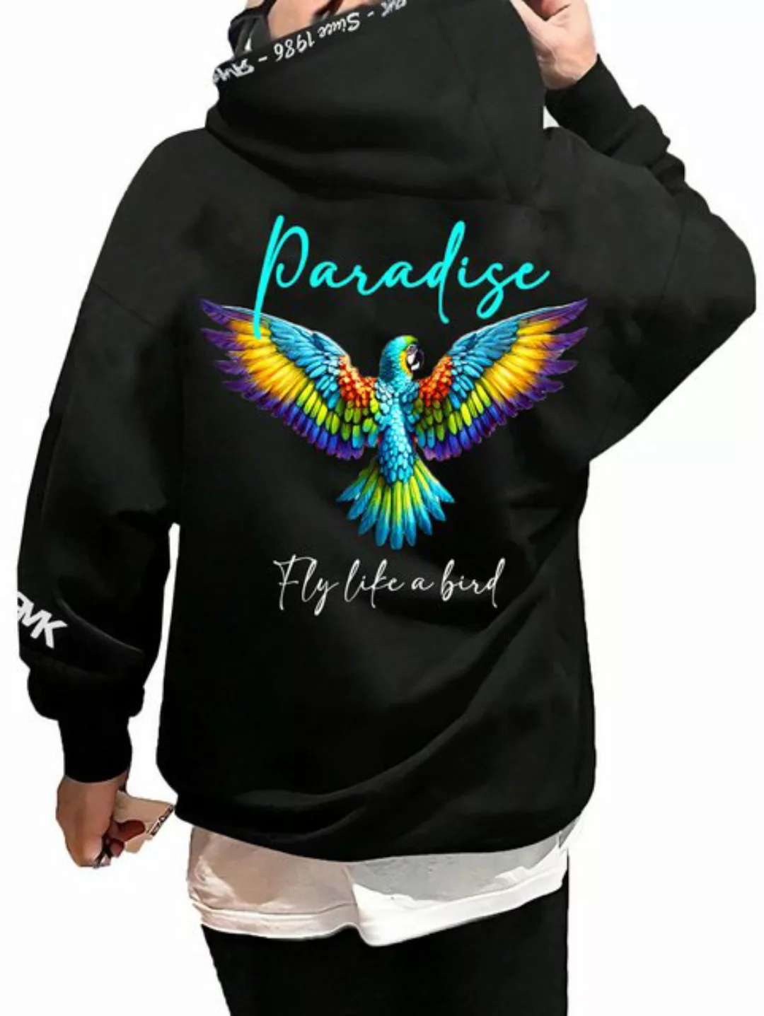 RMK Hoodie Herren Kapuzenpullover Pullover Pulli Paradise Mit Papagei Print günstig online kaufen